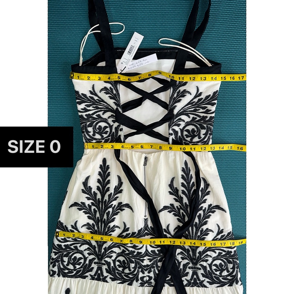 Alice + Olivia Saige Cotton Linen Blend Off White Black Tiered Maxi Dress - Picture 7 of 14